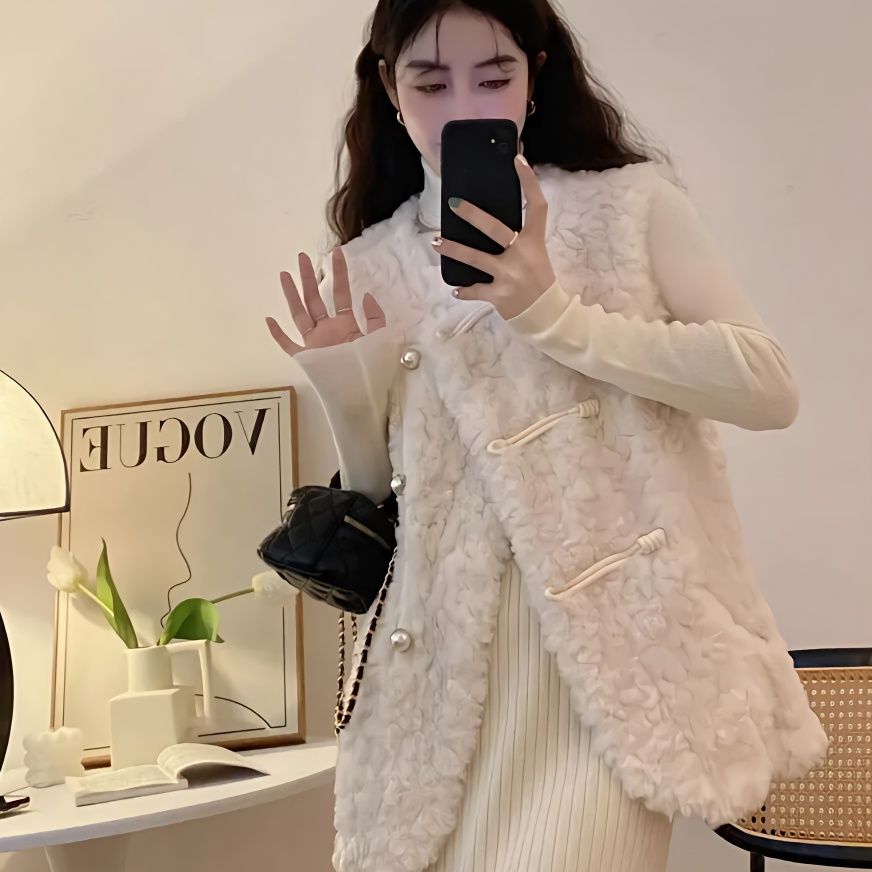 Women'S Fashion Gilet - Women's Vests Lamb Plush White Autumn