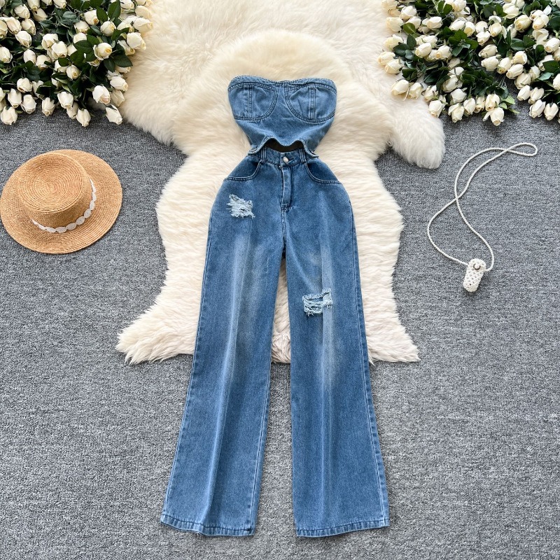 Mom Jeans Women - Denim Jumpsuits Women One Piece Strapless