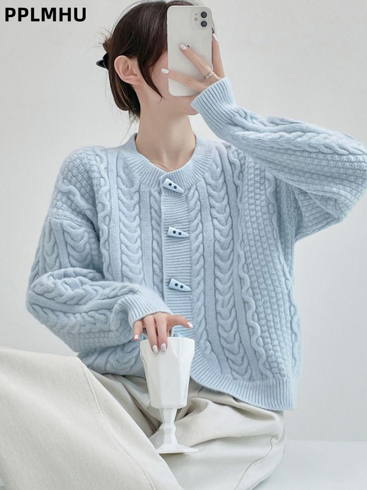 Women'S Fashion Gilet - Horn Button Fashion Long Sleeved Knitted
