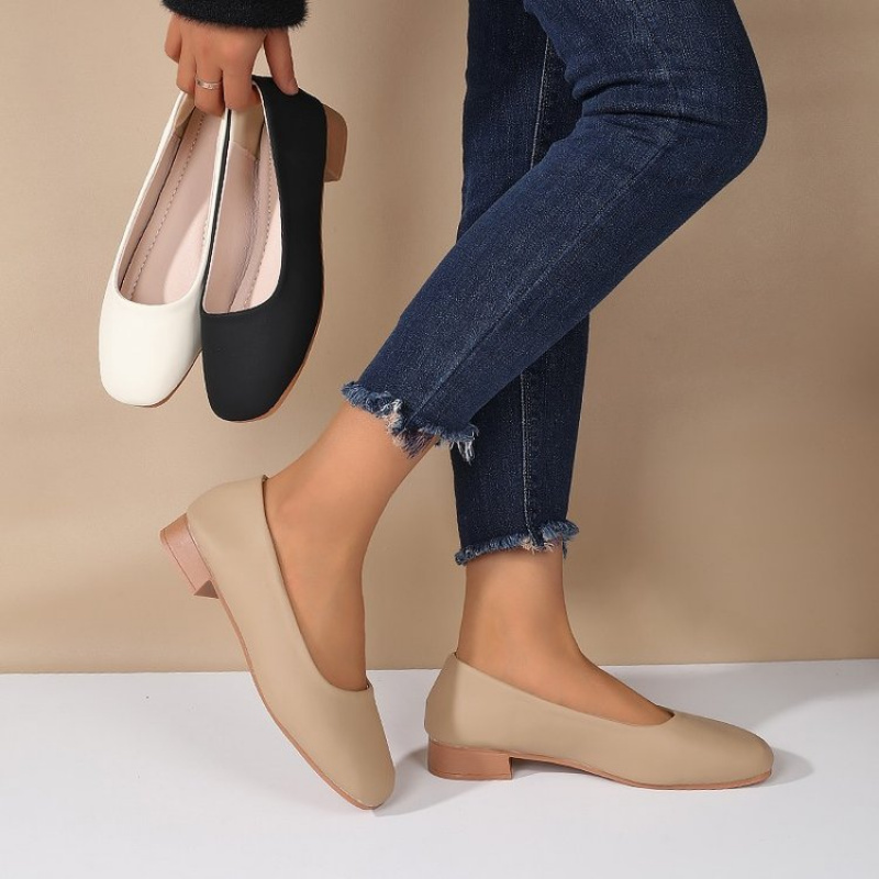 Women Fashion Heels - Soft Leather Round Toe Slip-On Shoes