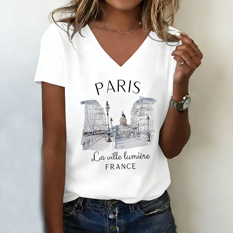 Women'S Fashion Paris - Vintage Paris T-shirt V Neck Casual
