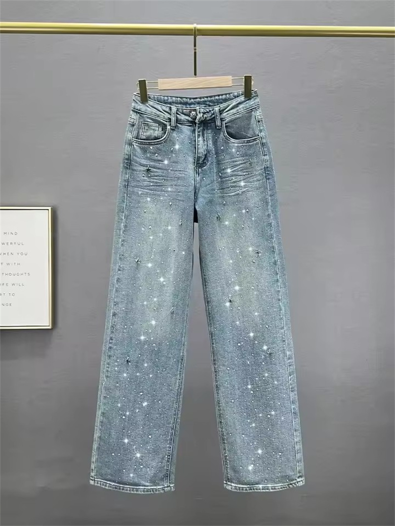 Mom Jeans Women - Fashion Rhinestone Pendant Design High Waist