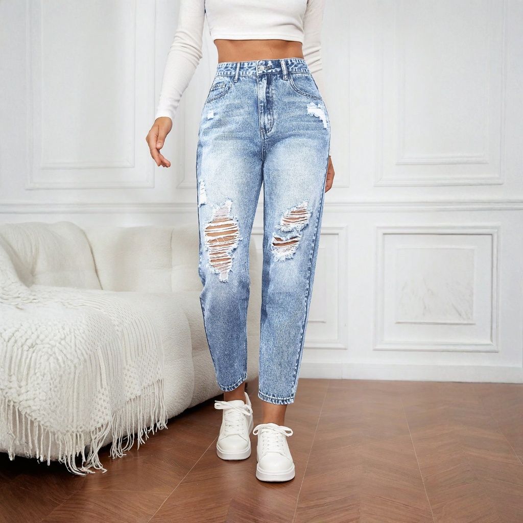 Mom Jeans Women - Women's Slim Fit Jeans with Rips