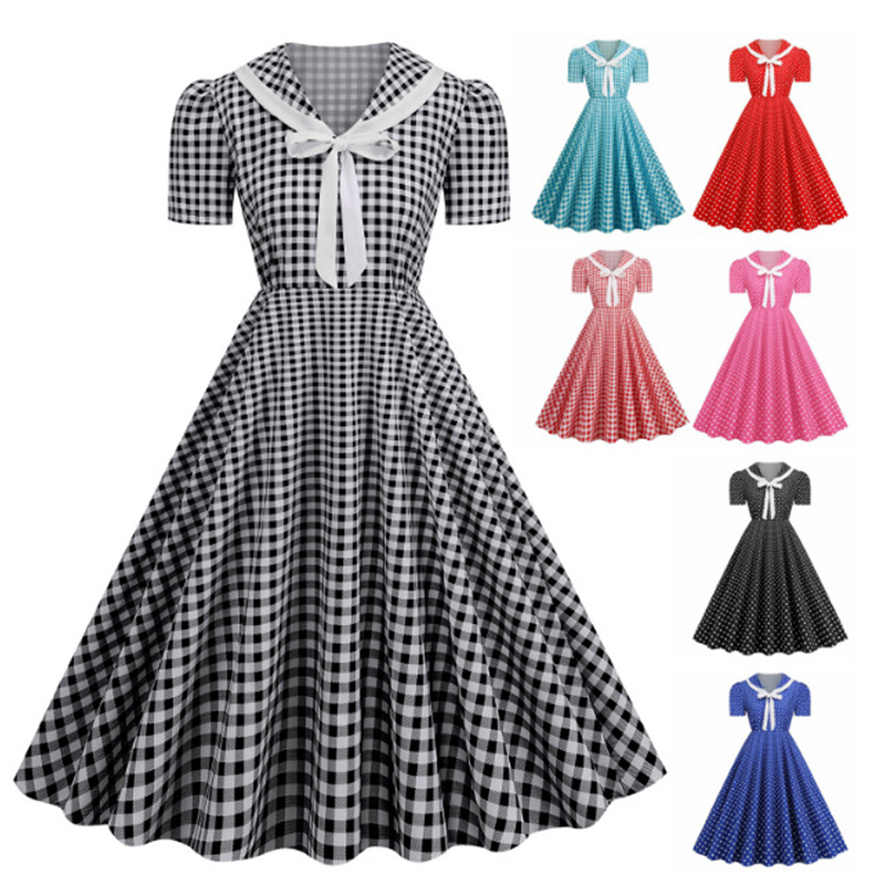 Women'S Fashion Of The 60S - Polka Dot Printed Vintage Large Swing
