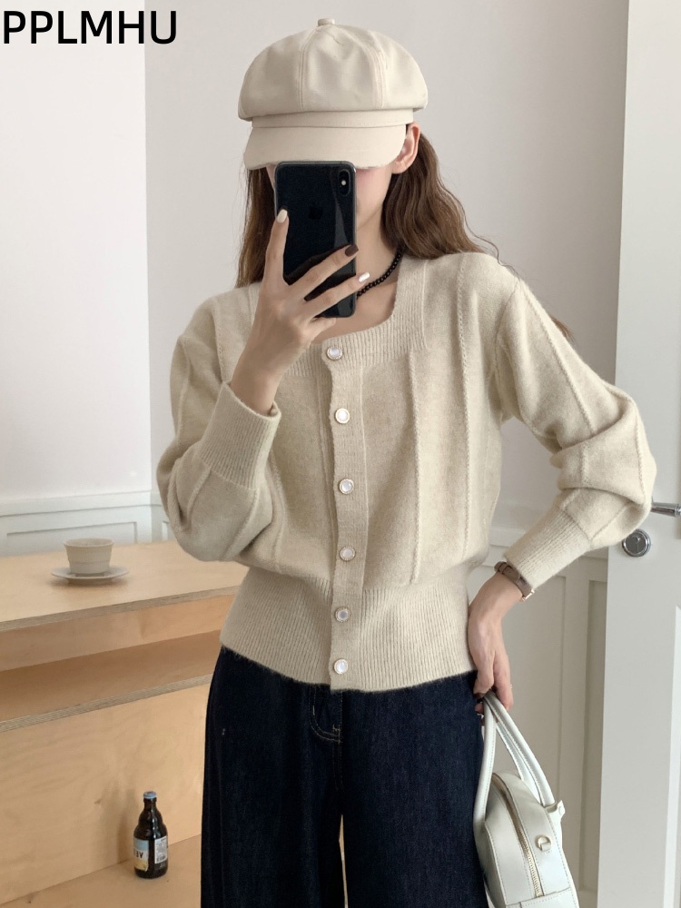 Women'S Fashion Gilet - Korean Fashion Square Collar Knitwear Cardigan