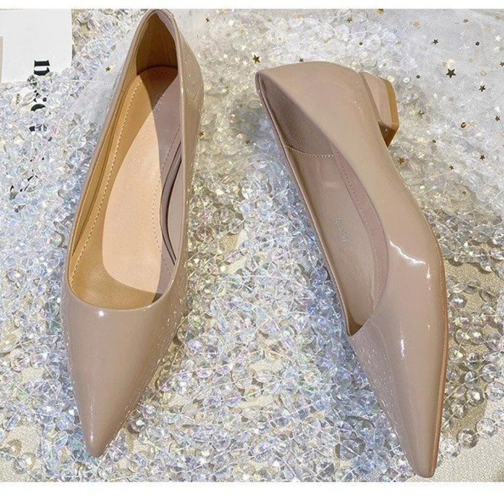 Women Fashion Styles - French style patent leather pointed single