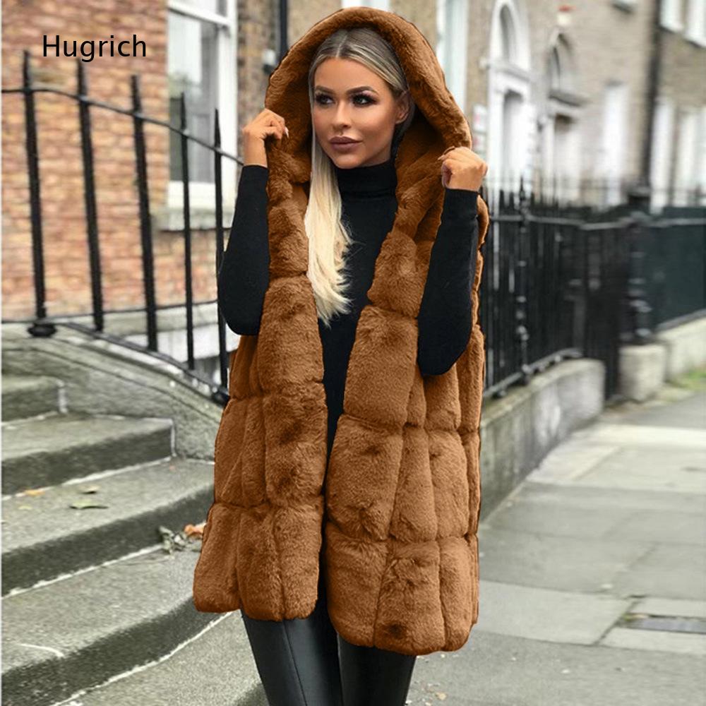 Women Brown Faux Fur Hooded Ve - Women'S Fashion Gilet review and price