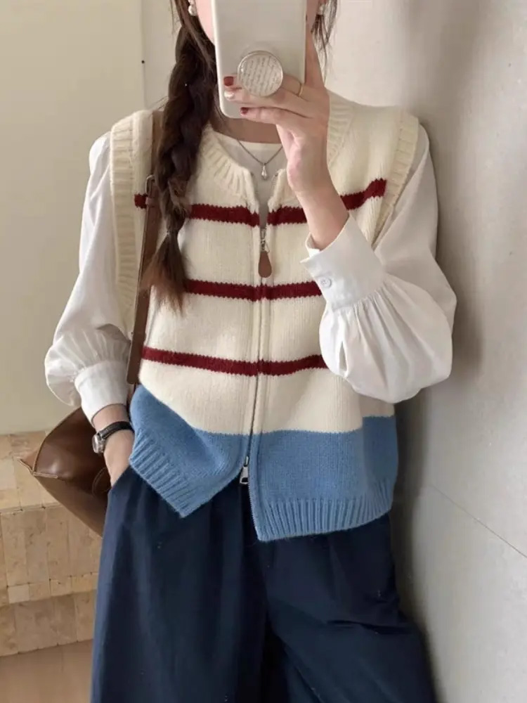 Striped Zipper Cardigan Knitte - Women'S Fashion Gilet review and price