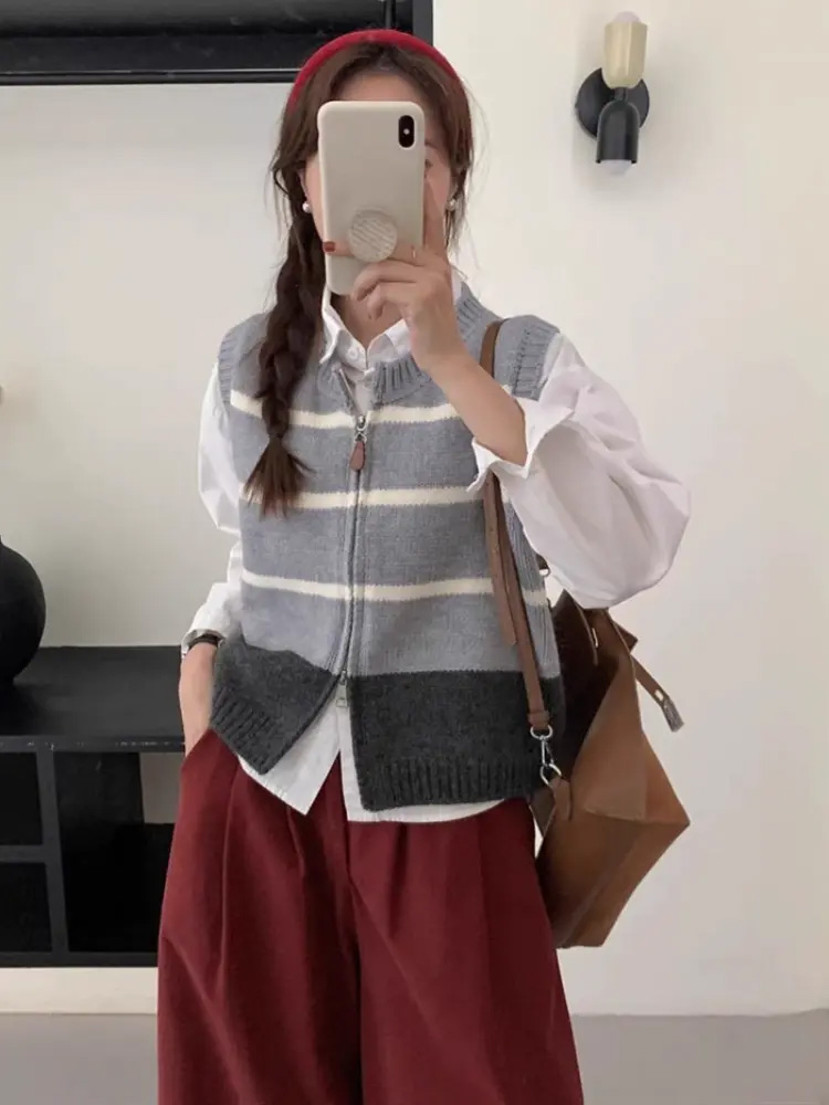 Striped Zipper Cardigan Knitte - Women'S Fashion Gilet review and price