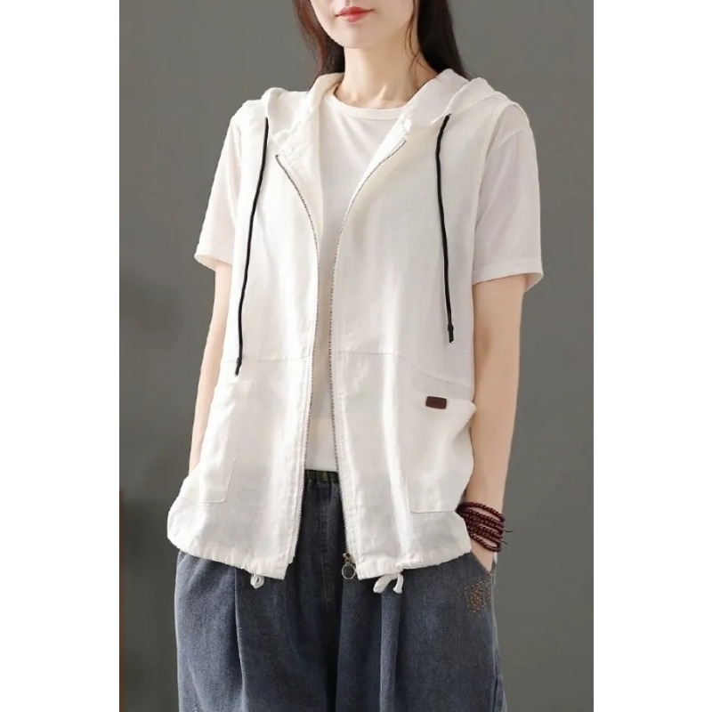 Womens White Linen Blend Hoode - Women'S Fashion Gilet review and price