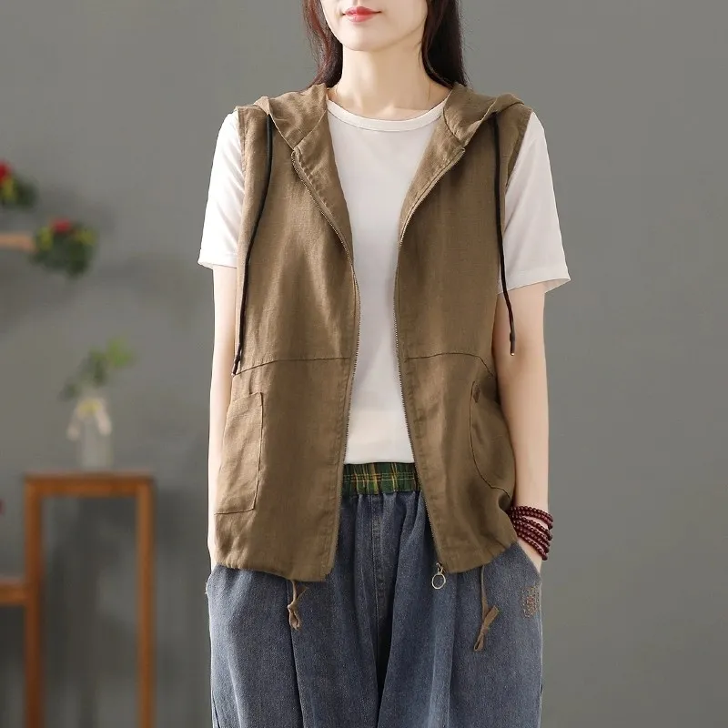 Womens White Linen Blend Hoode - Women'S Fashion Gilet review and price