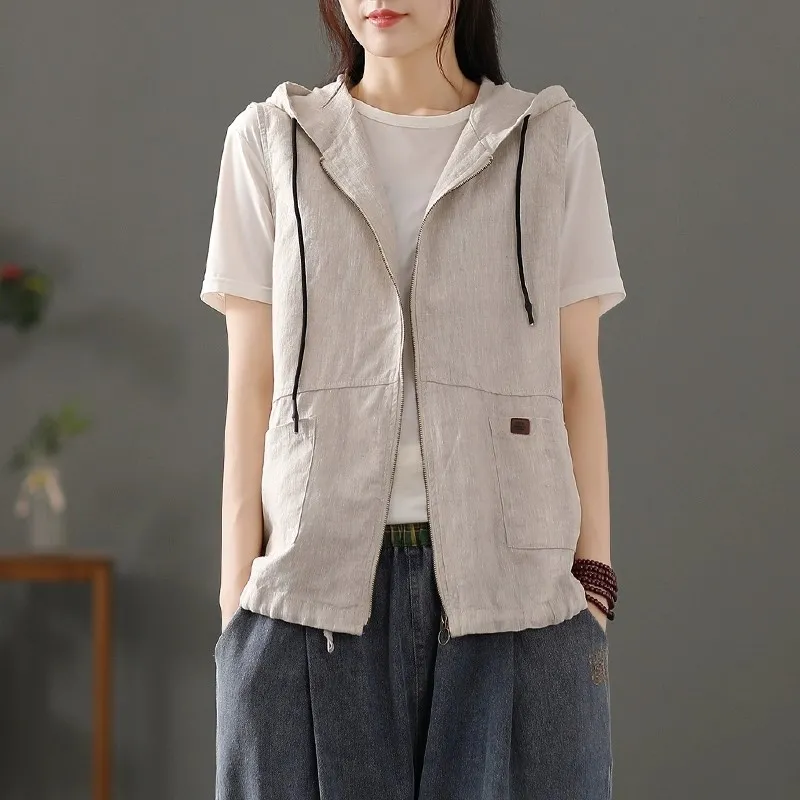 Womens White Linen Blend Hoode - Women'S Fashion Gilet review and price