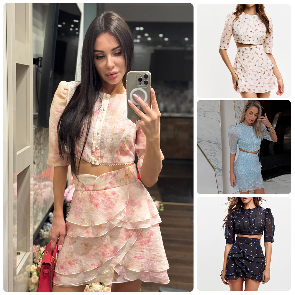 Floral Printed Matching Set Cr - Printed Wrap Skirt review and price