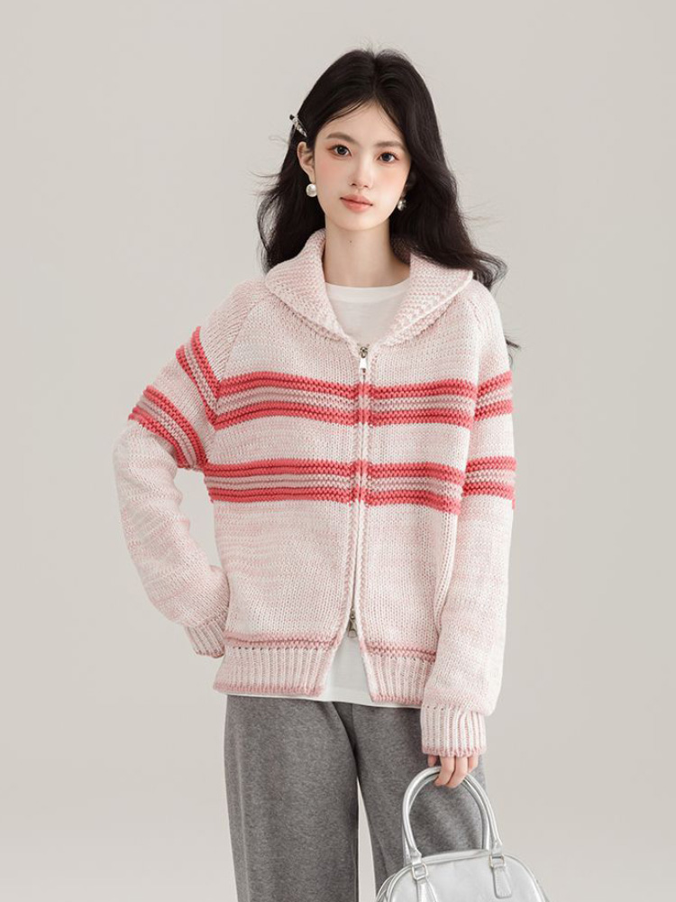 Turn-Down Collar Striped Knitt - Women'S Fashion Gilet review and price