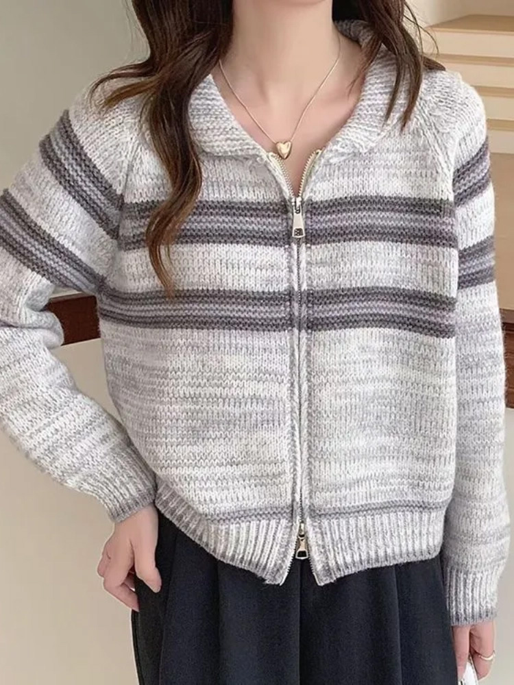 Turn-Down Collar Striped Knitt - Women'S Fashion Gilet review and price
