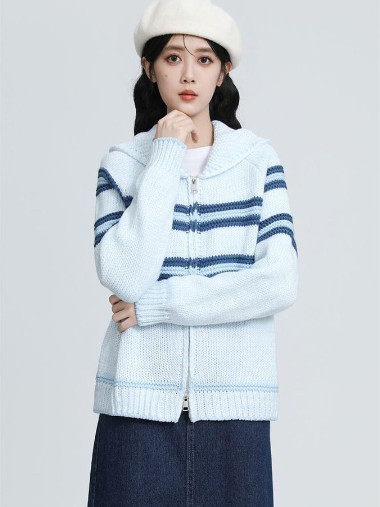 Turn-Down Collar Striped Knitt - Women'S Fashion Gilet review and price